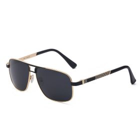 Fashion Pilot Polarized Sunglasses Men Double Bean Glasses Retro Driving Sunglass Luxury Designer Eyewear UV400 Sun Glass Shades (Lens Color: black gold)