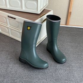 Men's Rain Boots Wear-resistant Waterproof Non-slip Knee High Rain Shoes For Outdoor Working Fishing (Color: Army Green)