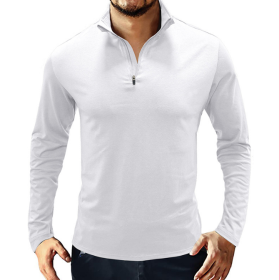 Men's Casual Polo Shirts 1/4 Zip Long Sleeve Shirt Outdoor Stand Up Collar Slim Fit Shirts (size: XL-Large)