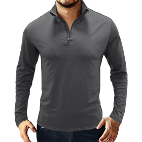 Men's Casual Polo Shirts 1/4 Zip Long Sleeve Shirt Outdoor Stand Up Collar Slim Fit Shirts (size: large)